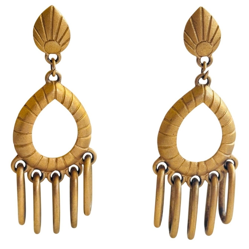 Runway Bold Earrings VTG Regal Chunky Dangle Matte Gold Pierced 80s Statement